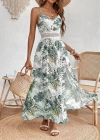 Kadın Ip Askılı V Yakalı Bel Güpür çiçek Desenli Yandan Yırtmaçlı Maksi Süprem Elbise