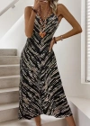 Kadın Ip Askılı V Yakalı Desenli Uzun Süprem Elbise