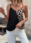 Kadın Ip Askılı V Yakalı Leopar Desenli Viskon Bluz