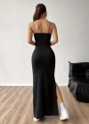 Kadın Ip Askılı Yandan Yırtmaçlı Uzun Dalgıç Elbise