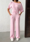 Kadın İsa Kollu Kayık Yaka Bluz Ve Pantolon isal Kumaş Ikili Takım