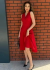 Kadın Ithal Krep Kumaş Kruvaze Yaka Eteği Kloş Kolsuz Mini Elbise