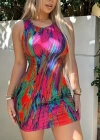 Kadın Kalın Askılı çok Renkli Dalgıç Mini Elbise