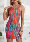 Kadın Kalın Askılı çok Renkli Dalgıç Mini Elbise