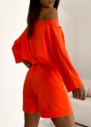 Kadın Kayık Yaka Oversize Asimetrik Bluz Ve şort Iki Iplik Takım