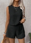 Kadın Keten Kumaş Bisiklet Yakakolsuz Bluz Ve Kısa şort Ikili Takım