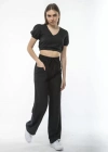 Kadin Keten Pantalon Ve Crop Takım  iyah