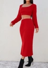 Kadın Kırmızı Kaşkorse Kumaş İkili Takım