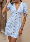 Kadın Kısa Bağcıklı Kol Kruvaze Yaka önden Düğmeli Kısa Poplin Elbise