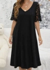 Kadın Kısa Dantel Kollu V Yakalı Midi Viskon Elbise