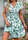 Kadın Kısa Fırfır Kollu Kruvaze Yaka çiçekli Atlas Elbise
