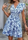 Kadın Kısa Fırfır Kollu Kruvaze Yaka çiçekli Atlas Elbise