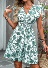 Kadın Kısa Fırfır Kollu Kruvaze Yaka çiçekli Atlas Elbise