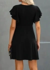 Kadın Kısa Kelebek Kollu Bisiklet Yaka Janjan Krep Elbise