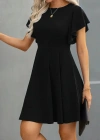 Kadın Kısa Kelebek Kollu Bisiklet Yaka Janjan Krep Elbise