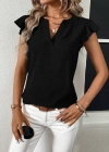 Kadın Kısa Kelebek Kollu V Yakalı Bluz