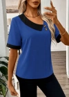Kadın Kısa Kollu Asımetrik Yaka Detaylı Düğmeli Dubai Bluz