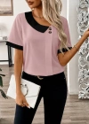 Kadın Kısa Kollu Asımetrik Yaka Detaylı Düğmeli Dubai Bluz