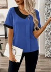 Kadın Kısa Kollu Asımetrik Yaka Detaylı Düğmeli Dubai Bluz
