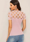 Kadın Kısa Kollu Baklava Desen Lazer Kesim Ithal Krep Bluz