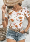 Kadın Kısa Kollu Bisiklet Yaka çiçek Baskılı Süprem Bluz