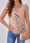 Kadın Kısa Kollu Bisiklet Yaka çiçek Baskılı Süprem Bluz