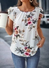 Kadın Kısa Kollu Bisiklet Yaka çiçek Baskılı Süprem Bluz