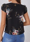 Kadın Kısa Kollu Bisiklet Yaka çiçek Baskılı Süprem Bluz