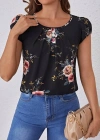 Kadın Kısa Kollu Bisiklet Yaka çiçek Baskılı Süprem Bluz