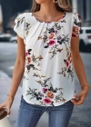 Kadın Kısa Kollu Bisiklet Yaka çiçek Baskılı Süprem Bluz