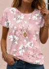 Kadın Kısa Kollu Bisiklet Yaka çiçek Desenli Viskon Bluz