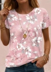 Kadın Kısa Kollu Bisiklet Yaka çiçek Desenli Viskon Bluz