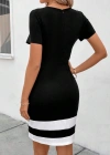 Kadın Kısa Kollu Bisiklet Yaka çift Renkli Ithal Krep Elbise