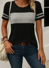 Kadın Kısa Kollu Bisiklet Yaka çift Renkli Viskon Bluz