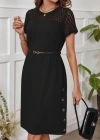 Kadın Kısa Kollu Bisiklet Yaka Dantel Detaylı Düğmeli odal Elbise