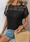Kadın Kısa Kollu Bisiklet Yaka Dantel Detaylı Viskon Bluz