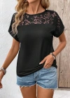 Kadın Kısa Kollu Bisiklet Yaka Dantel Detaylı Viskon Bluz