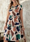 Kadın Kısa Kollu Bisiklet Yaka Desenli Fırfırlı Süprem Elbise
