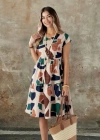Kadın Kısa Kollu Bisiklet Yaka Desenli Fırfırlı Süprem Elbise