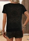 Kadın Kısa Kollu Bisiklet Yaka Desenli Triko Bluz