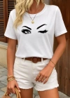 Kadın Kısa Kollu Bisiklet Yaka Göz Baskılı Süprem Tshirt