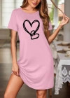 Kadın Kısa Kollu Bisiklet Yaka Kalp Desenli Viskon Elbise