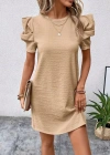 Kadın Kısa Kollu Bisiklet Yaka Karpuz Kol Krep Elbise