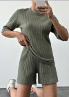 Kadın Kısa Kollu Bisiklet Yaka Kaşkorse Bluz şort Ikili Takım