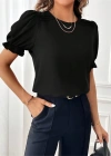 Kadın Kısa Kollu Bisiklet Yaka Kolları Gipeli Ithal Krep Bluz