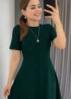 Kadın Kısa Kollu Bisiklet Yaka Maksi Boy Ithal Krep Elbise