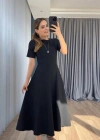 Kadın Kısa Kollu Bisiklet Yaka Maksi Boy Ithal Krep Elbise
