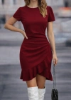 Kadın Kısa Kollu Bisiklet Yaka önden Volanlı Ithal Krep Elbise