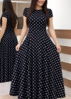 Kadın Kısa Kollu Bisiklet Yaka Puantiyeli Maksi örme Krep Elbise