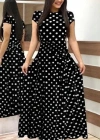 Kadın Kısa Kollu Bisiklet Yaka Puantiyeli Maksi örme Krep Elbise